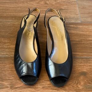 Chic Black Leather Slingback Heels